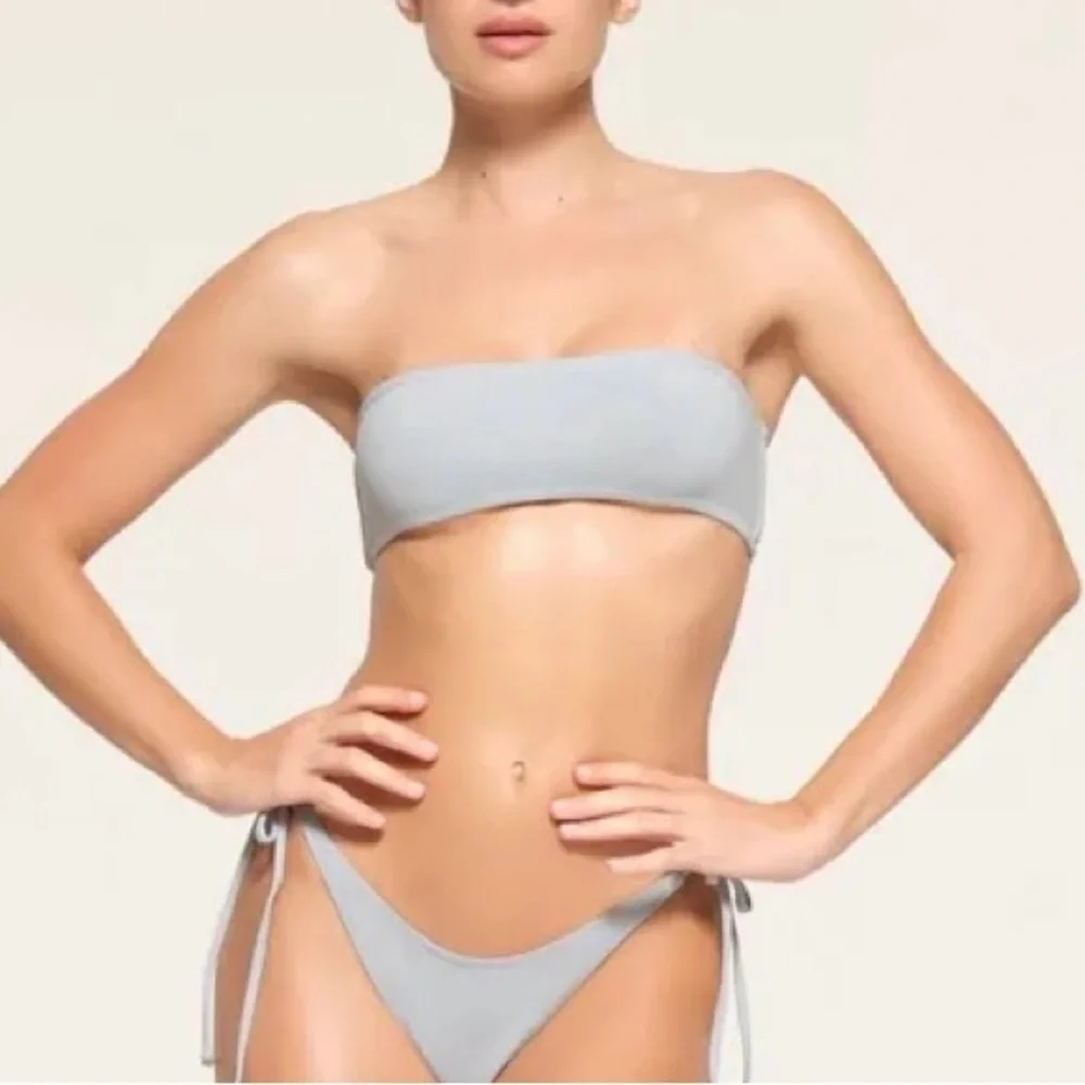 New Skims Micro Bandeau Bikini Top Swim Faded Denim Blue Sz S